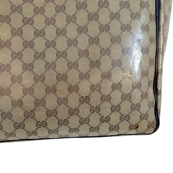 Gucci Abbey Brown & Beige Crystal Wax Canvas Monogram Pocket Tote - Picture 11 of 14